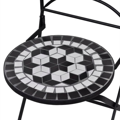 3 Piece Bistro Set Ceramic Tile Black and White