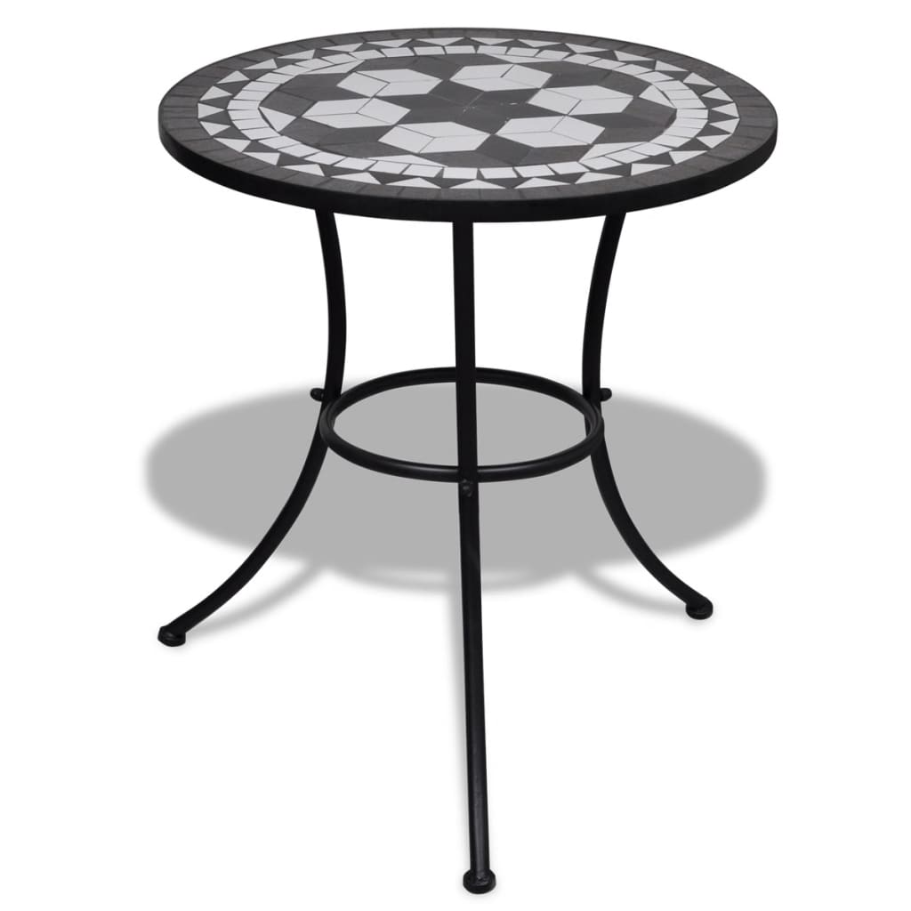 3 Piece Bistro Set Ceramic Tile Black and White