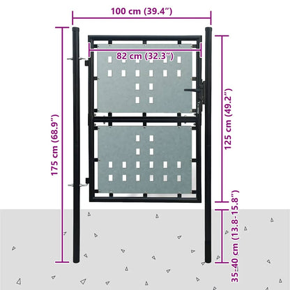 vidaXL Black Single Door Fence Gate 39.4x49.2"
