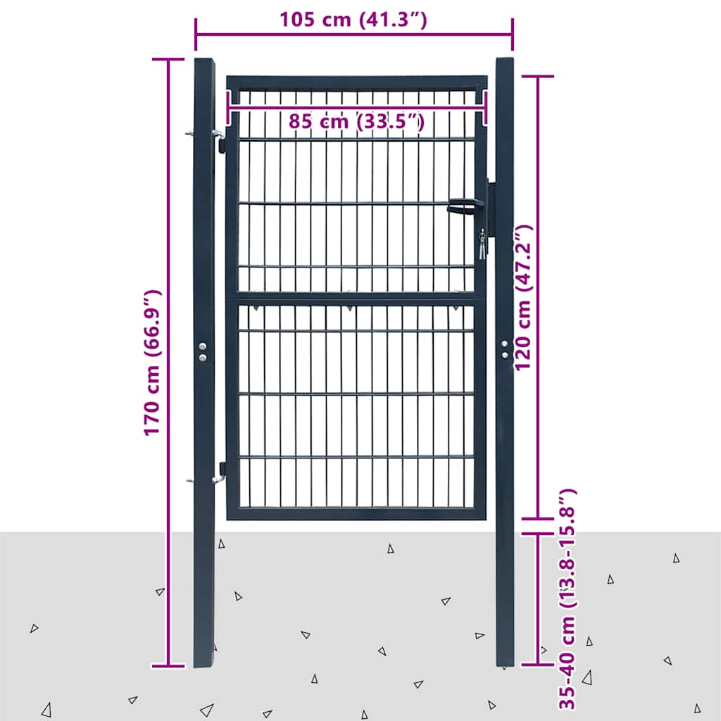 2D Fence Gate (Single) Anthracite Grey 39.4x47.2"