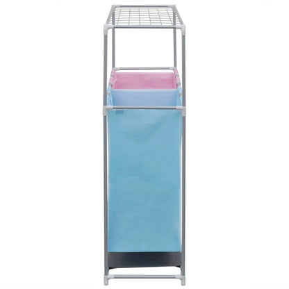 2-Section Laundry Sorter Hamper with a Top Shelf for Drying