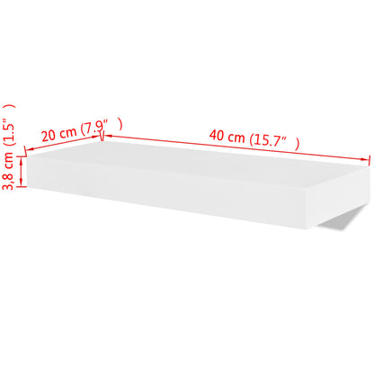 2 White MDF Floating Wall Display Shelves Book/DVD Storage