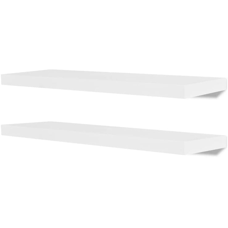 2 White MDF Floating Wall Display Shelves Book/DVD Storage