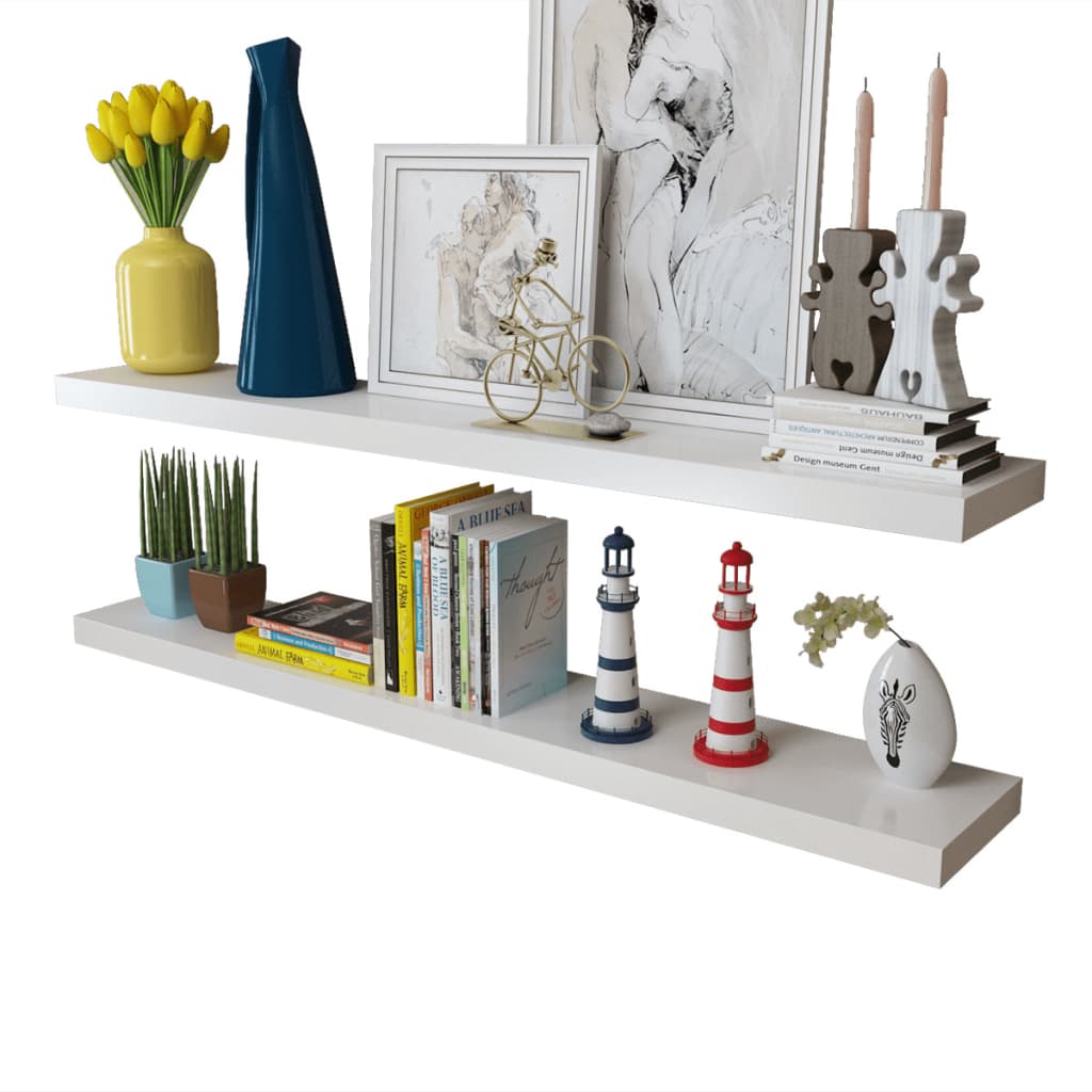Wall Shelf Set of 2 White MDF 47.2 in wide Wall mounting