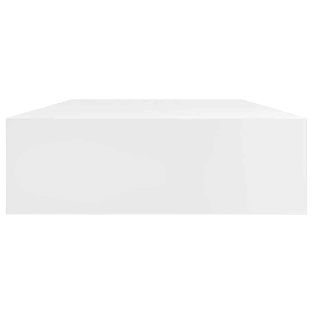 White MDF Floating Wall Display Shelf 1 Drawer Book/DVD Storage