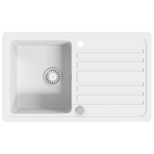 Granite Kitchen Sink Single Basin with Drainer Reversible White