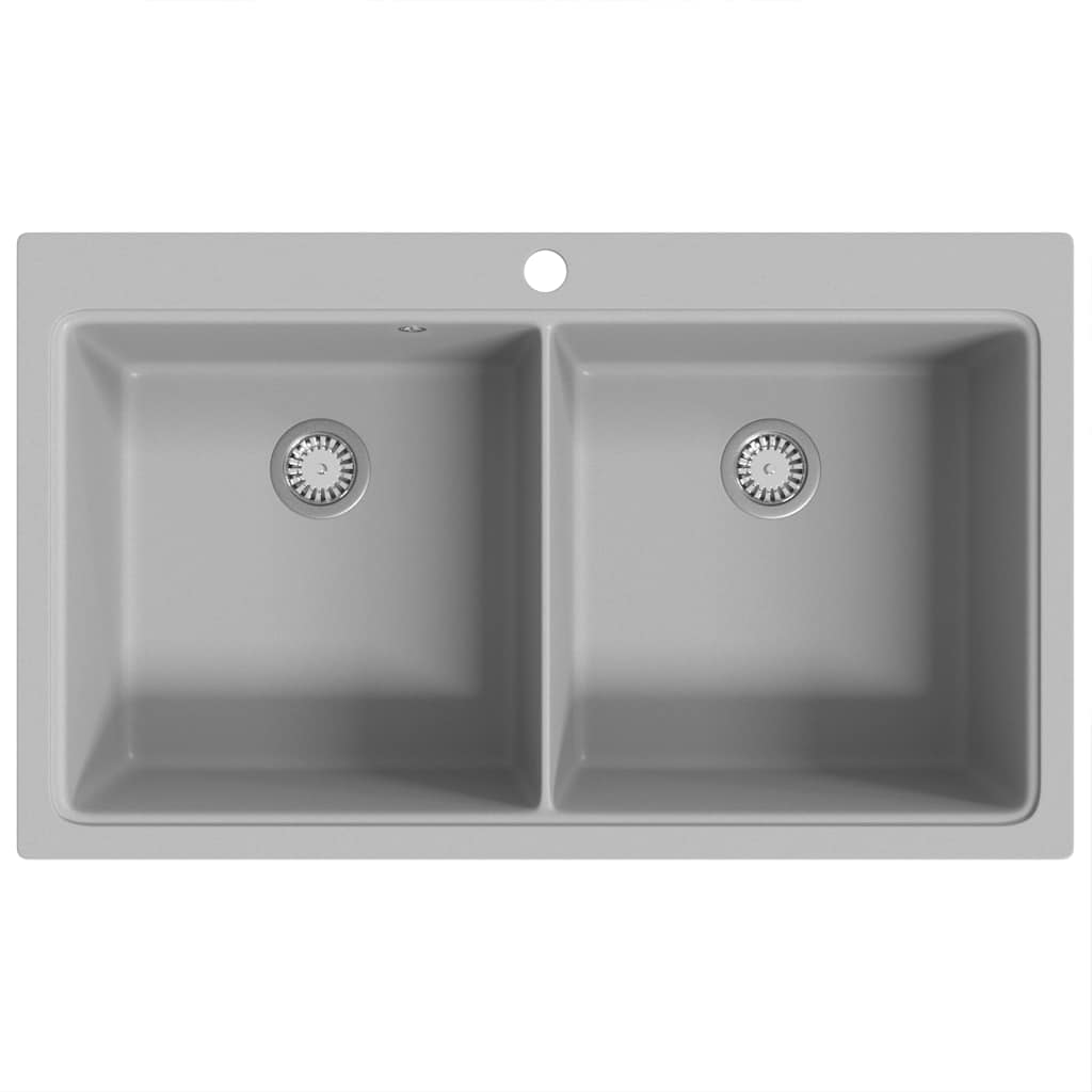 Overmount Kitchen Sink Double Basin Granite Grey