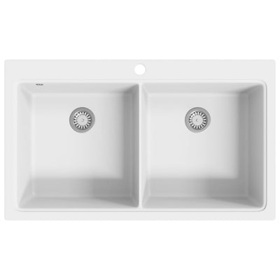 Overmount Kitchen Sink Double Basin Granite Cream White