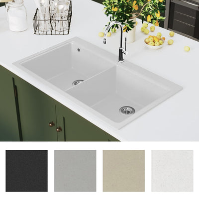 Overmount Kitchen Sink Double Basin Granite Cream White