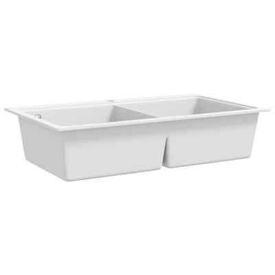 Overmount Kitchen Sink Double Basin Granite Cream White