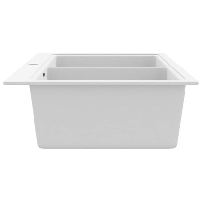 Overmount Kitchen Sink Double Basin Granite White