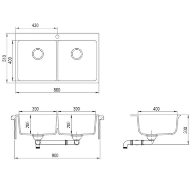 Overmount Kitchen Sink Double Basin Granite Cream White