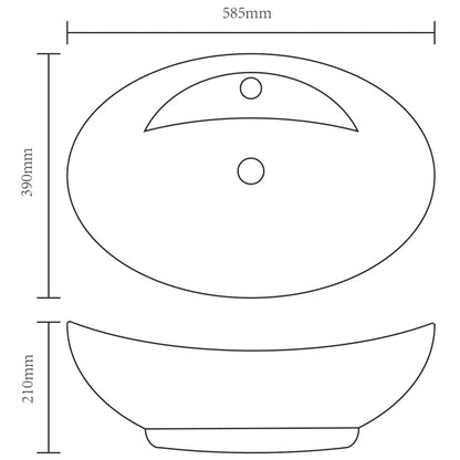 Ceramic Bathroom Sink Basin Faucet/Overflow Hole Black Oval