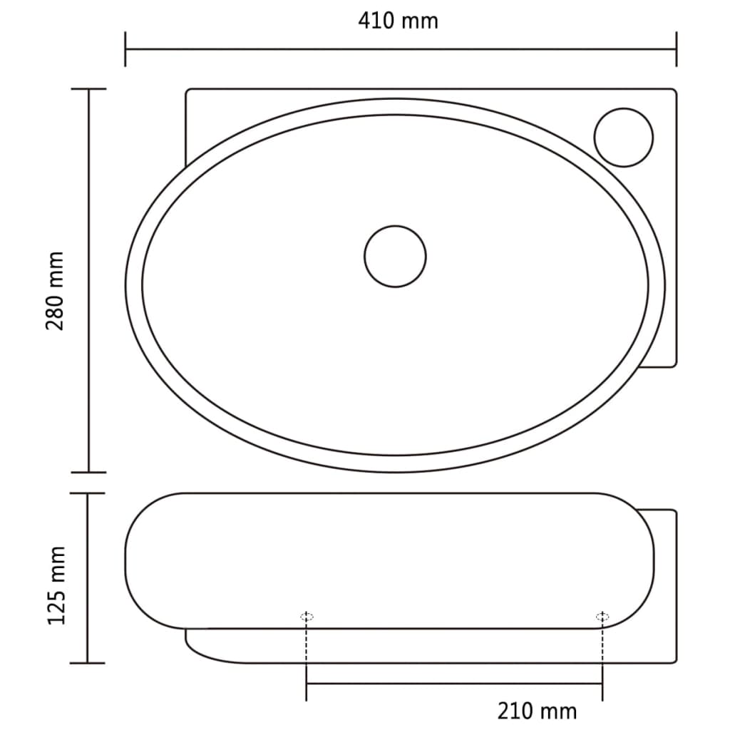 Ceramic Bathroom Sink Basin Faucet/Overflow Hole Black Round