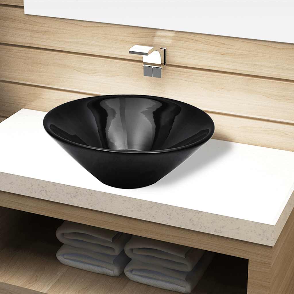 141927 Ceramic Bathroom Sink Basin Black Round