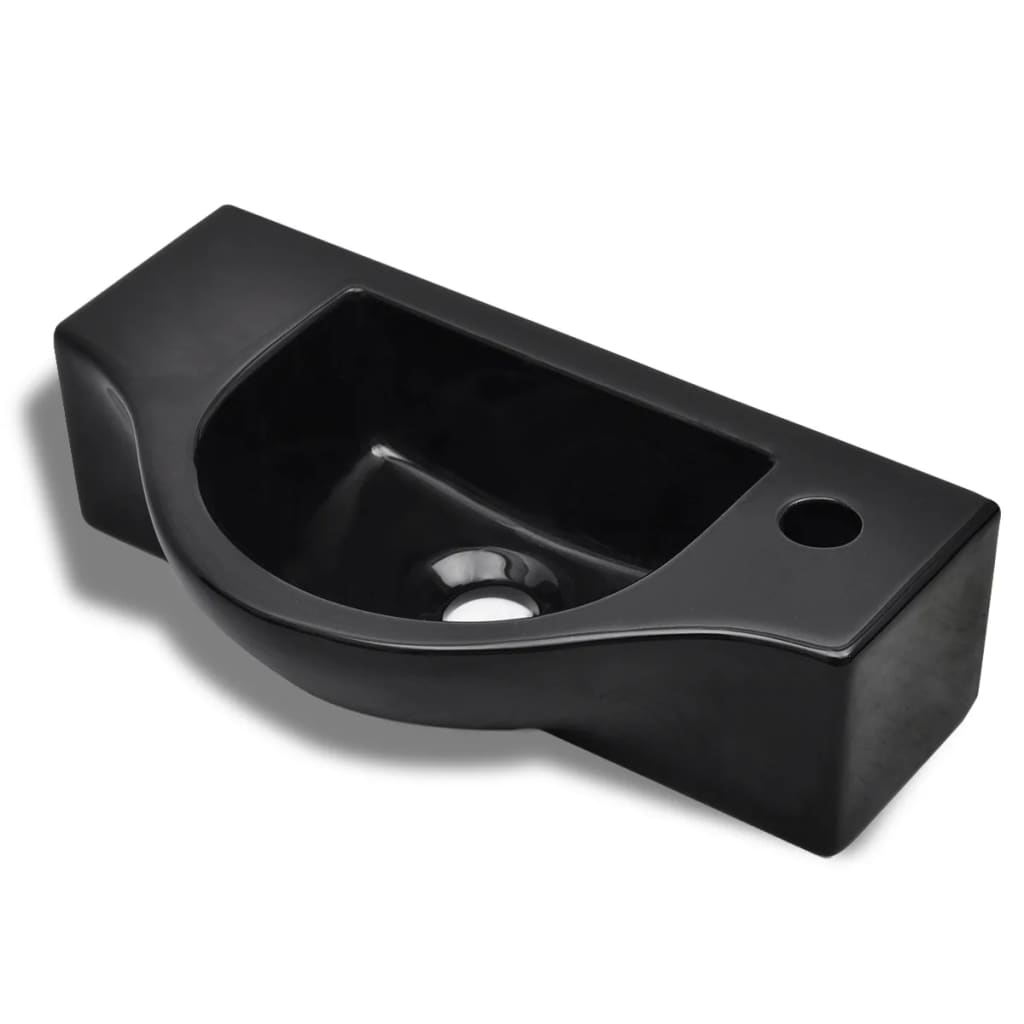 Ceramic Bathroom Sink Basin with Faucet Hole Black