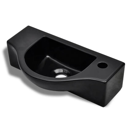 Ceramic Bathroom Sink Basin with Faucet Hole Black