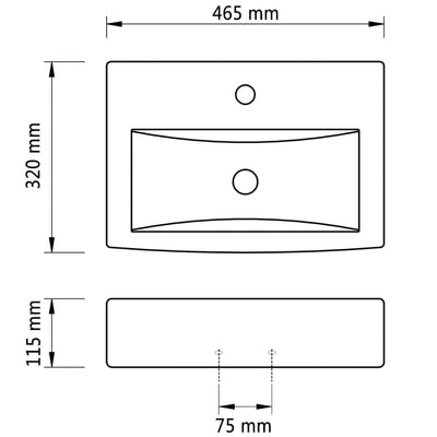 Ceramic Bathroom Sink Basin Faucet/Overflow Hole White Rectangular