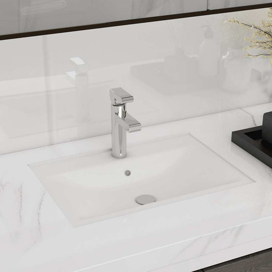 141932 Ceramic Bathroom Sink Basin Faucet/Overflow Hole White Rectangular