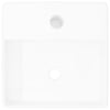 Ceramic Bathroom Sink Basin with Faucet Hole White Square