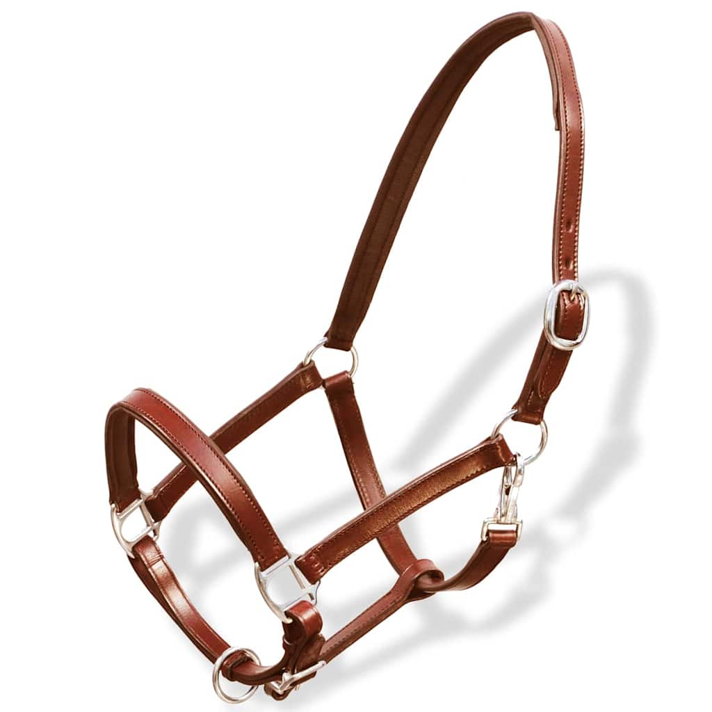 90886 Real Leather Headcollar Stable Halter Adjustable Brown Pony