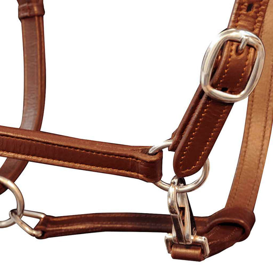 90886 Real Leather Headcollar Stable Halter Adjustable Brown Pony