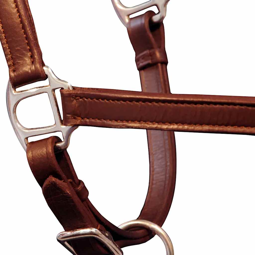 90886 Real Leather Headcollar Stable Halter Adjustable Brown Pony