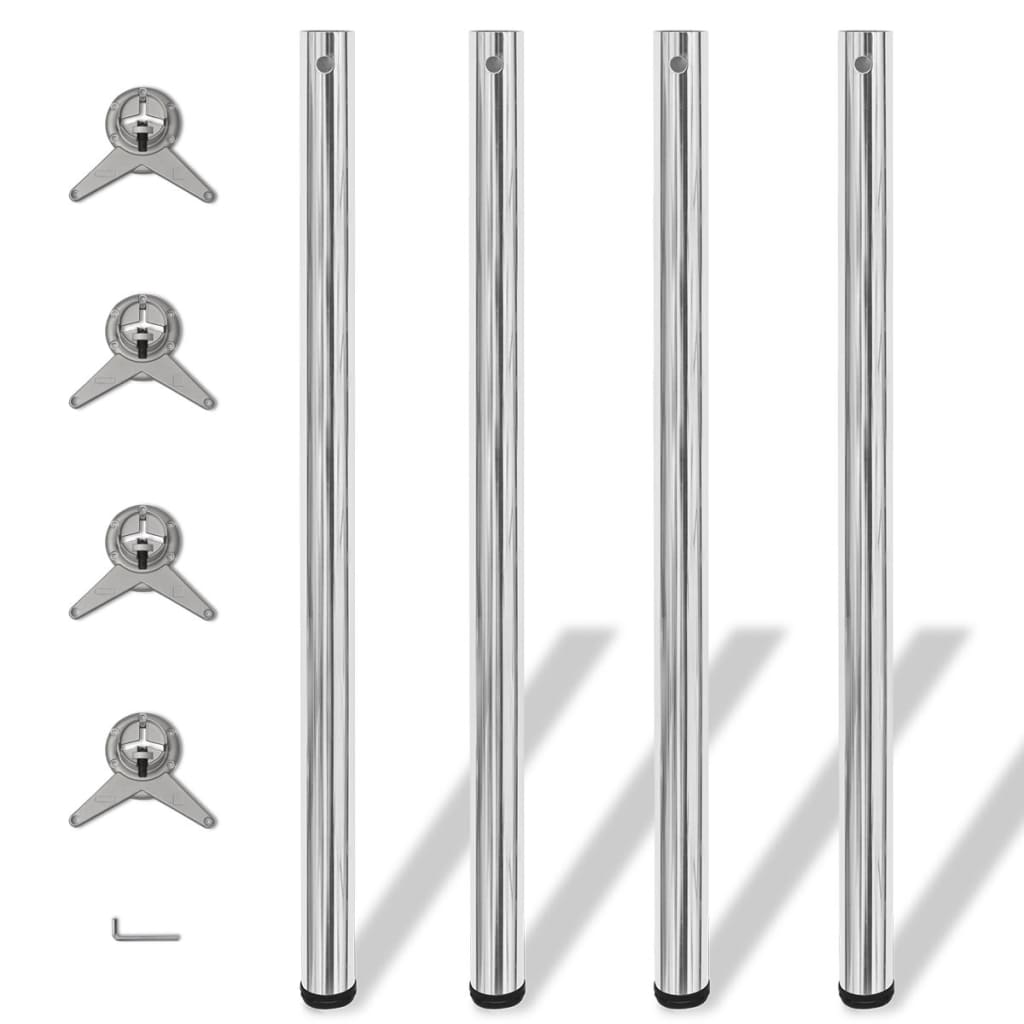 Table Leg | Set of 4 | Chrome | Iron | Height: 110 cm | Adjustable Feet