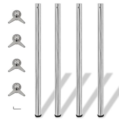 Table Leg | Set of 4 | Chrome | Iron | Height: 110 cm | Adjustable Feet