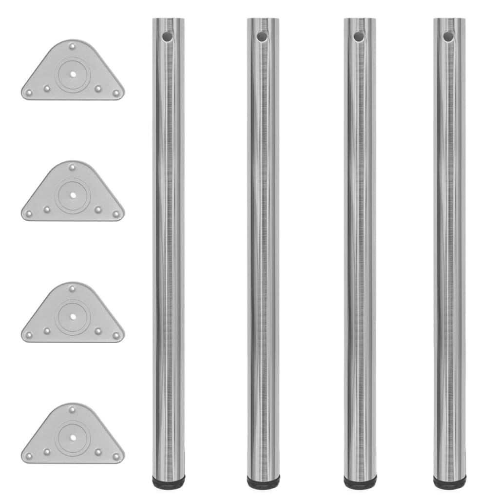 4 Height Adjustable Table Legs Brushed Nickel 870 mm