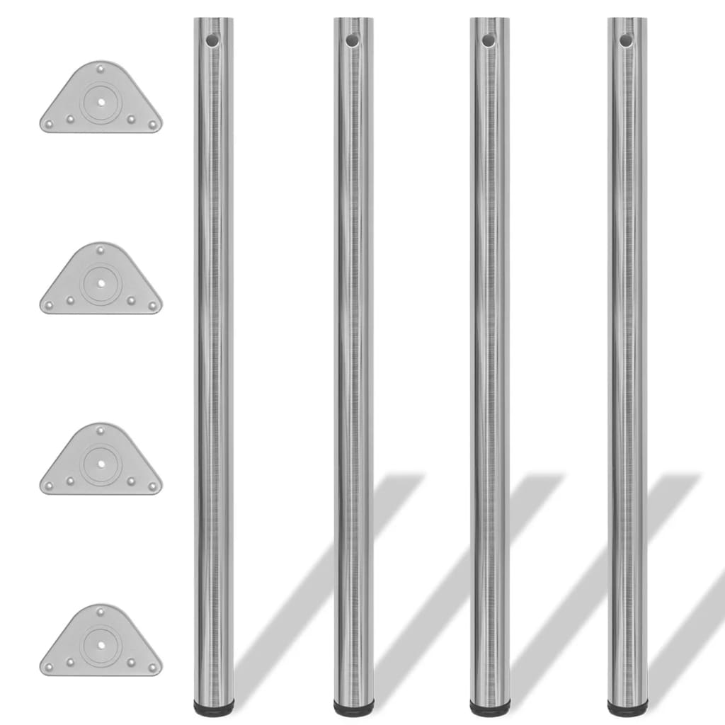 4 Height Adjustable Table Legs Brushed Nickel 1100 mm