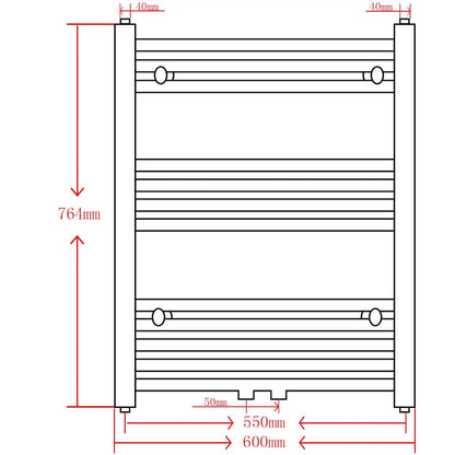 Bathroom Heating Towel Rail Radiator Straight 600x764 mm Black