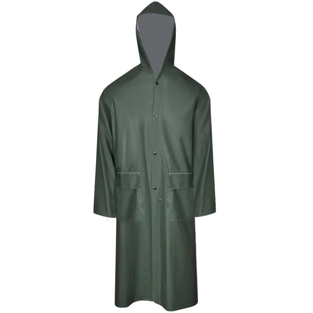 Waterproof Heavy-duty Long Raincoat with Hood Green M