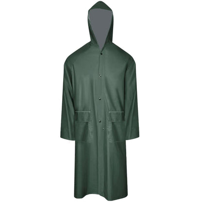 Waterproof Heavy-duty Long Raincoat with Hood Green L