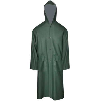 Waterproof Heavy-duty Long Raincoat with Hood Green XXL