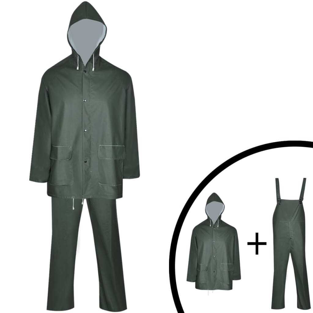 Waterproof Heavy-duty 2-piece Rain Suit with Hood Green M