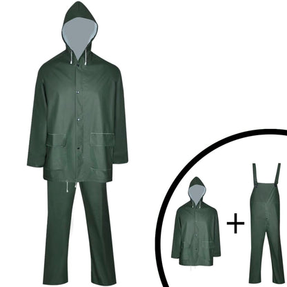 Waterproof Heavy-duty 2-piece Rain Suit with Hood Green L