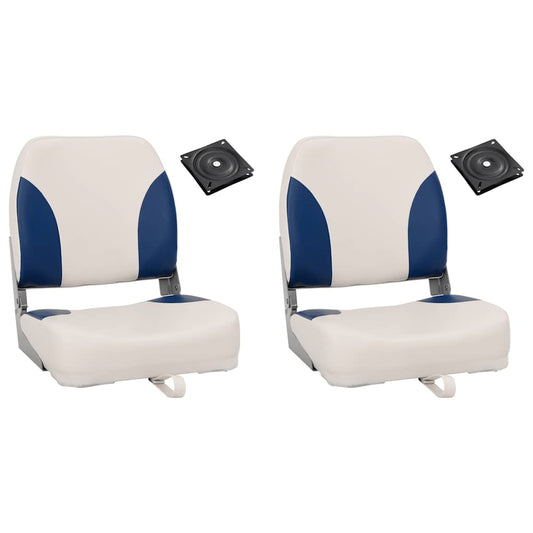 Foldable Boat Seat 2 Set with Blue-white Pillow