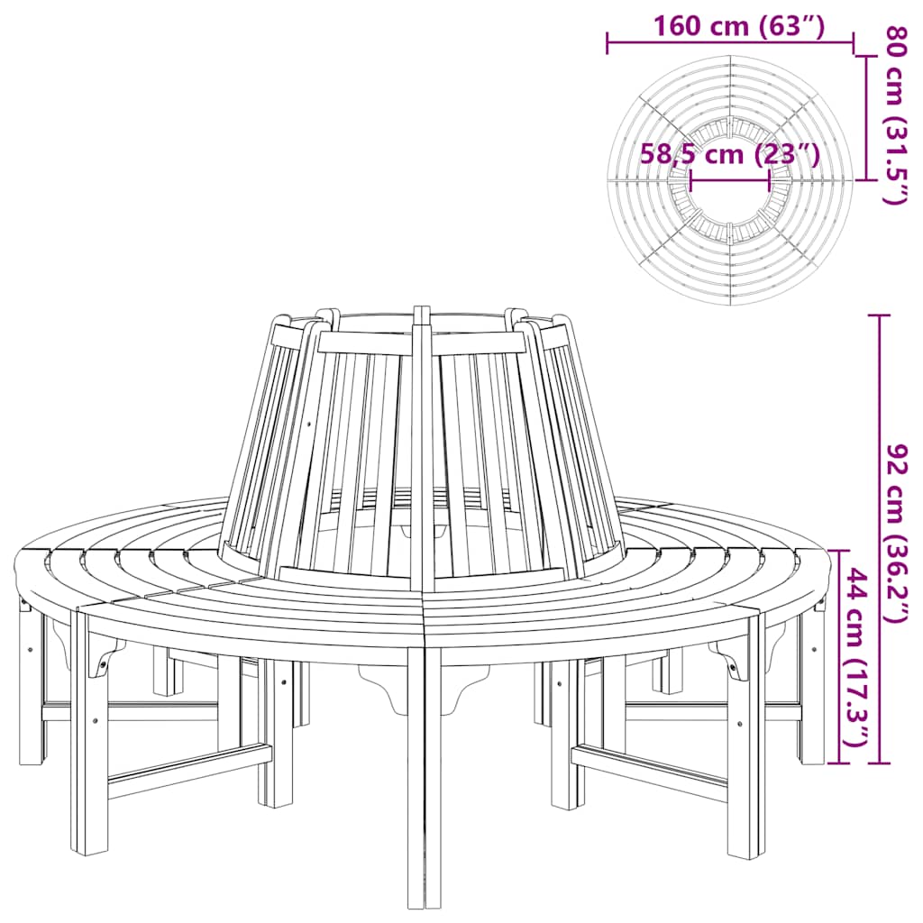 41777 vidaXL Tree Bench Ø 160 cm Wood