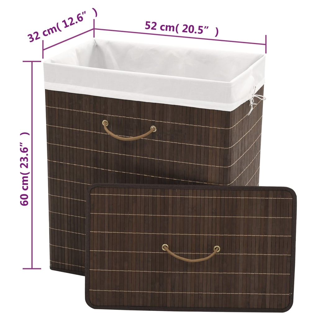 Bamboo Laundry Bin Rectangular Dark Brown