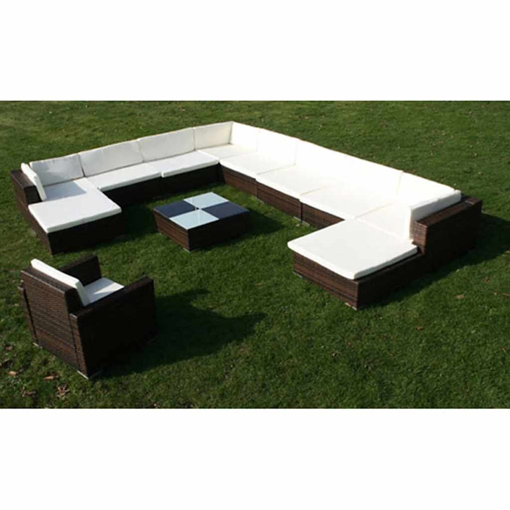 12 Piece Garden Lounge Set with Cushions Poly Rattan Brown