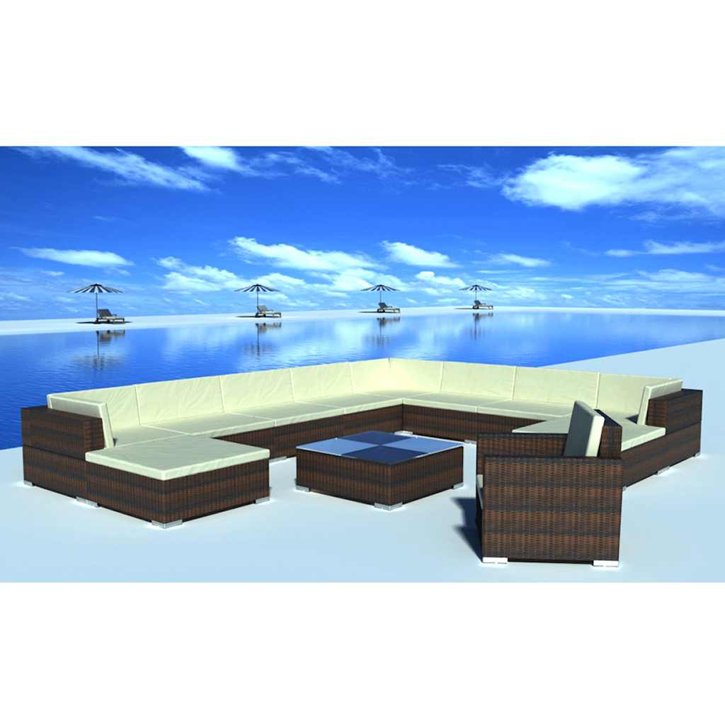 12 Piece Garden Lounge Set with Cushions Poly Rattan Brown