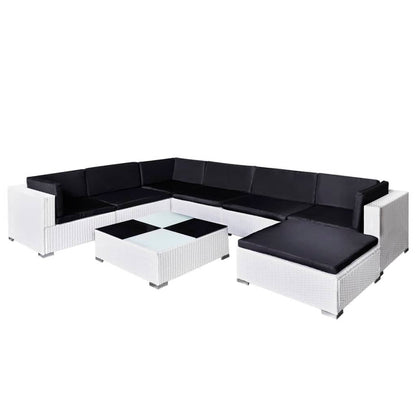 8 Piece Patio Lounge Set with Cushions Poly Rattan White