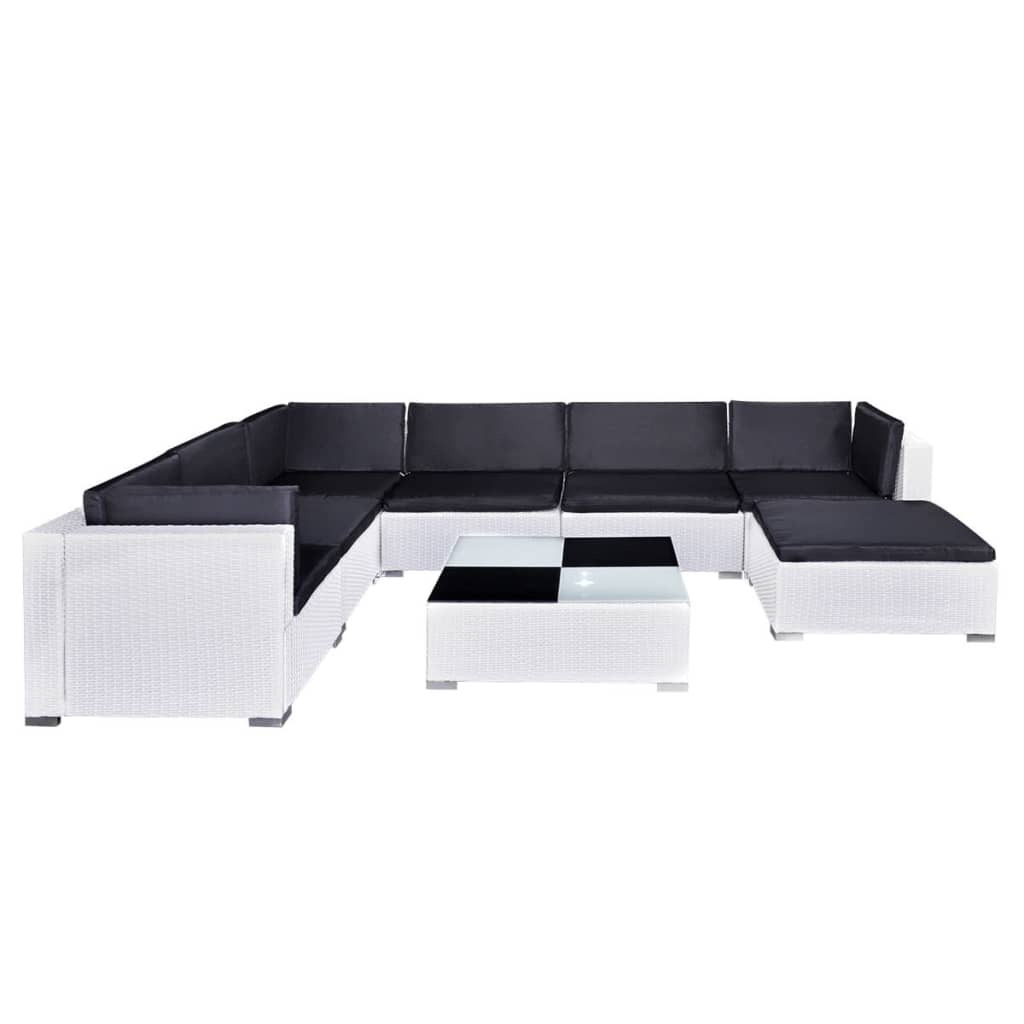 8 Piece Patio Lounge Set with Cushions Poly Rattan White