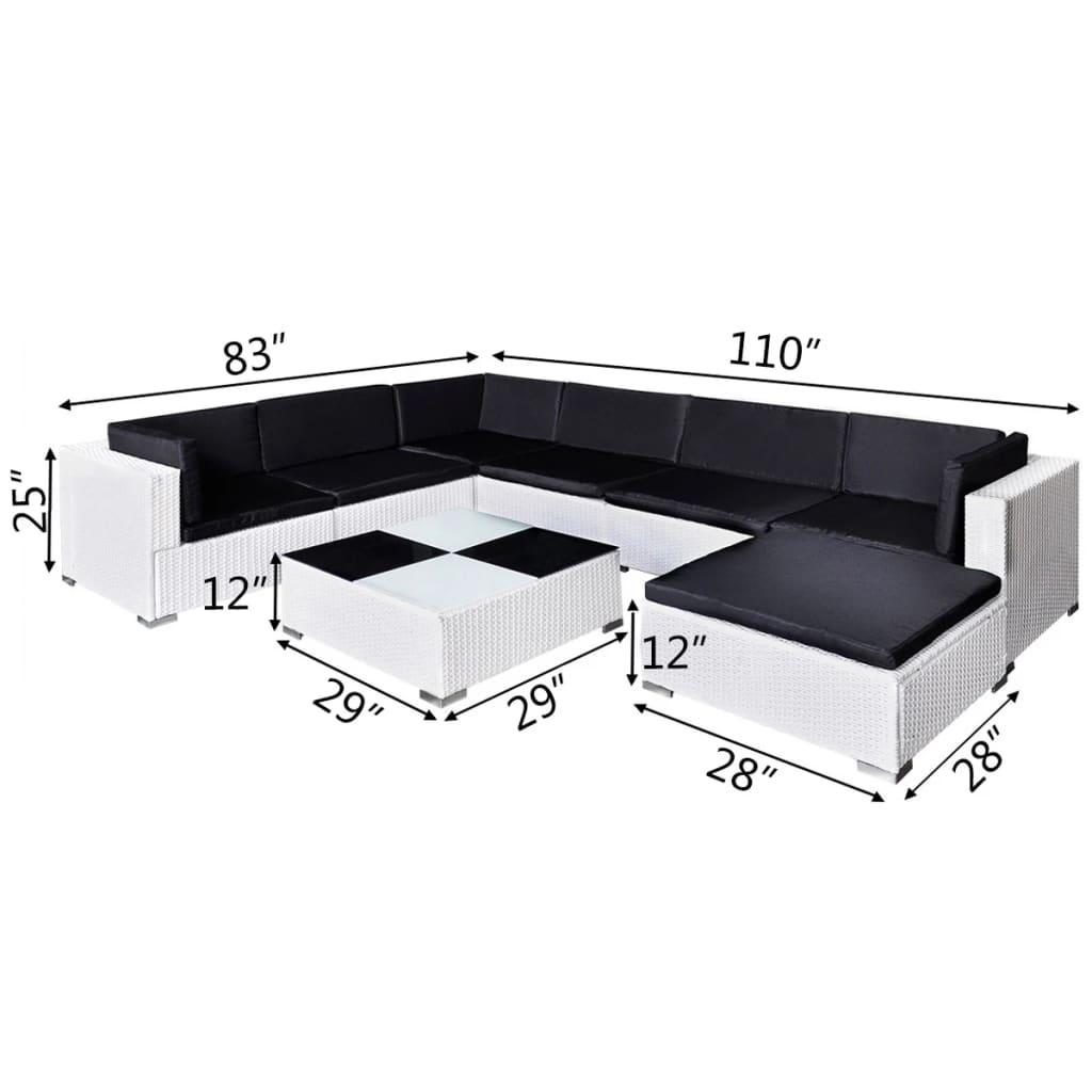 8 Piece Patio Lounge Set with Cushions Poly Rattan White