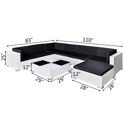 8 Piece Patio Lounge Set with Cushions Poly Rattan White