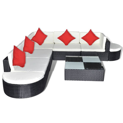8 Piece Garden Lounge Set with Cushions Poly Rattan Black