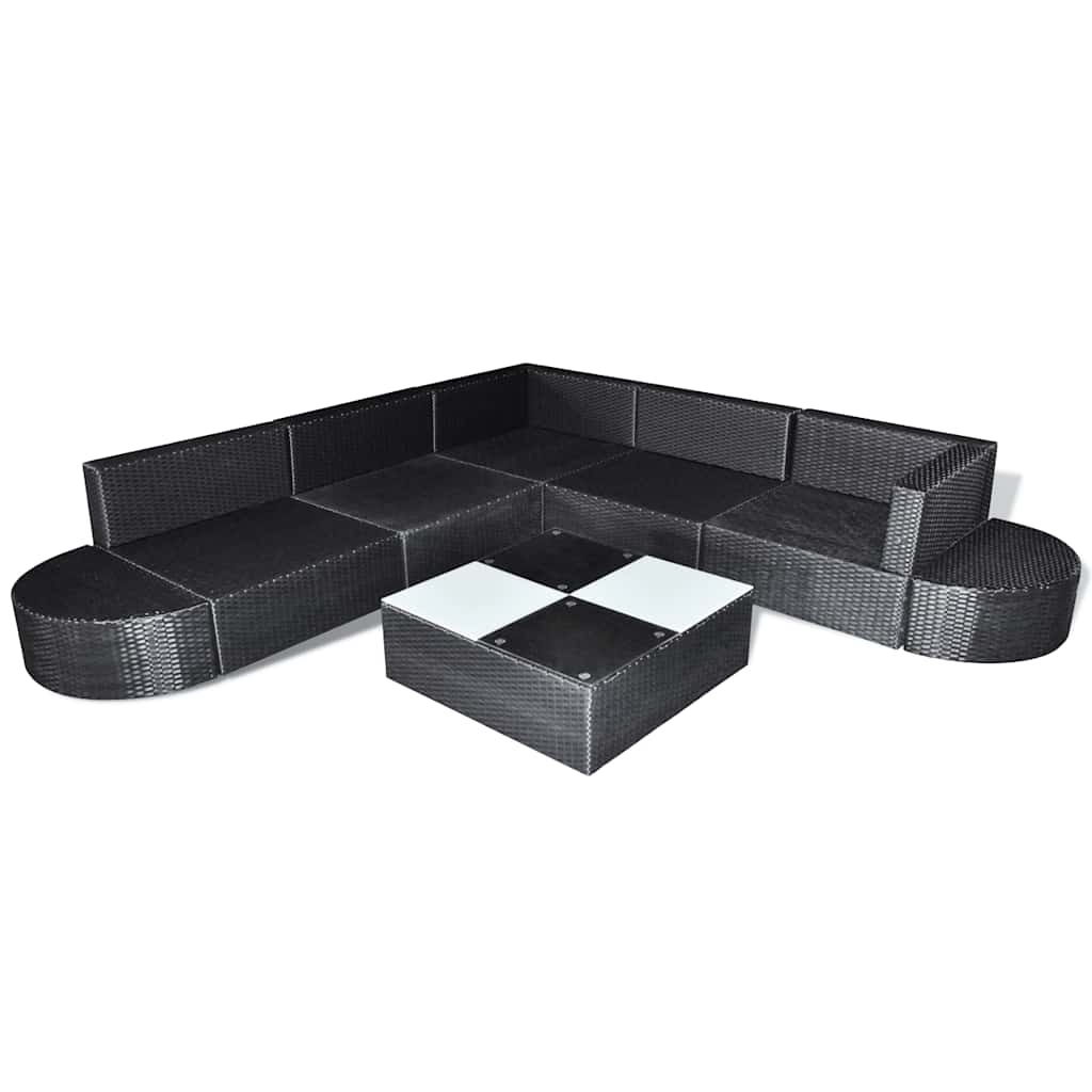 8 Piece Garden Lounge Set with Cushions Poly Rattan Black