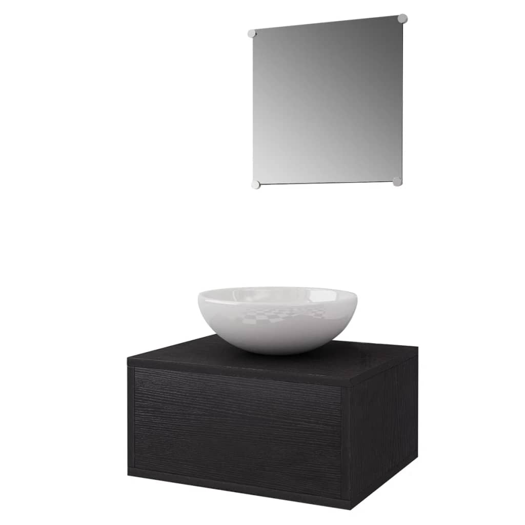 Bathroom Cabinet | Black and White | Engineered wood, Ceramic | Compact