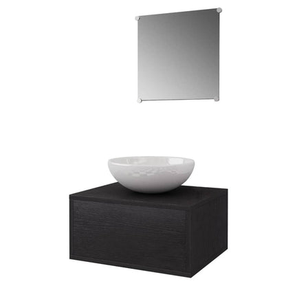 Bathroom Cabinet | Black and White | Engineered wood, Ceramic | Compact